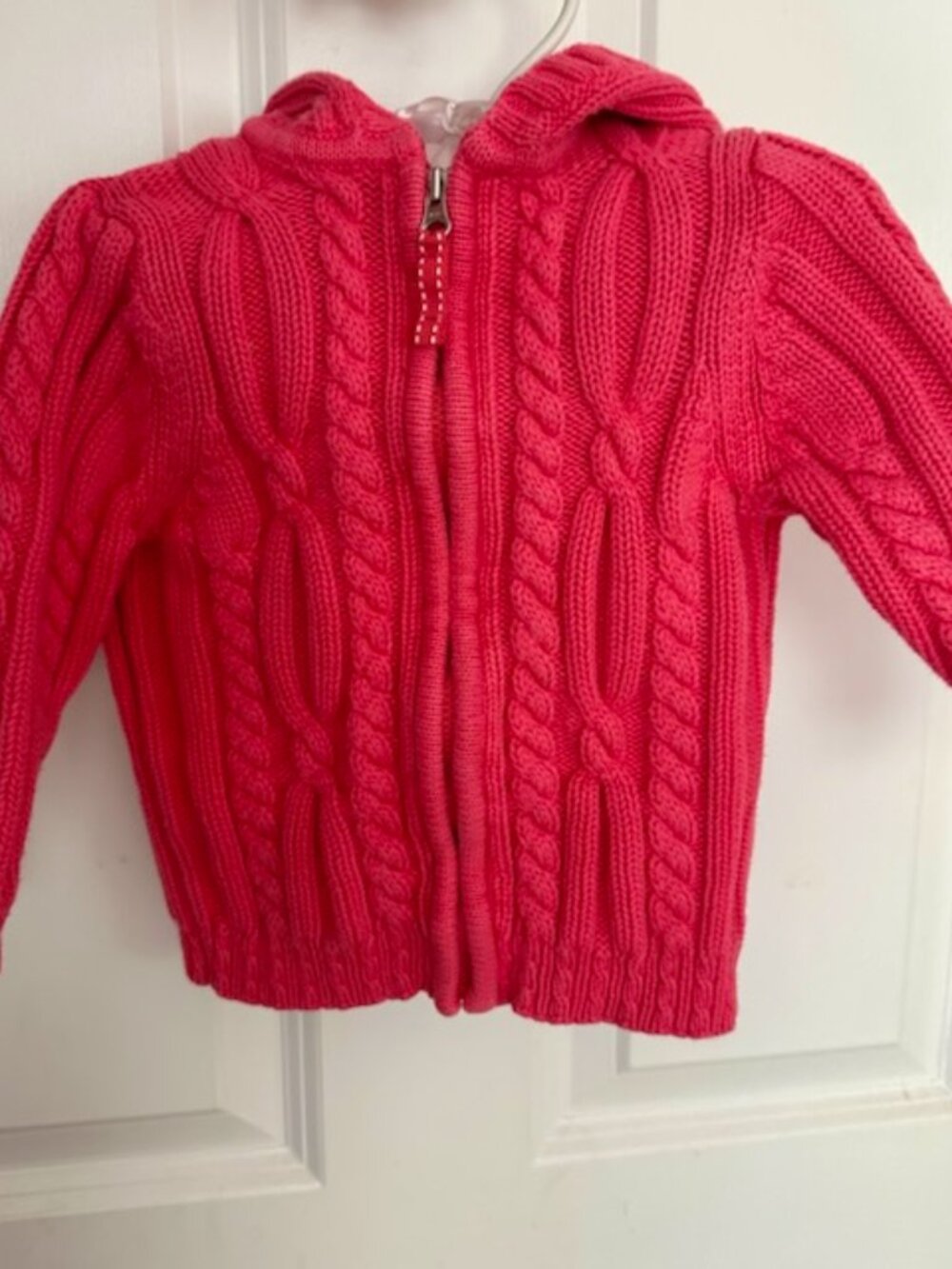 Lands' End Toddler Girls 2T Pink Cable Knit Zip Hooded Cardigan Sweater